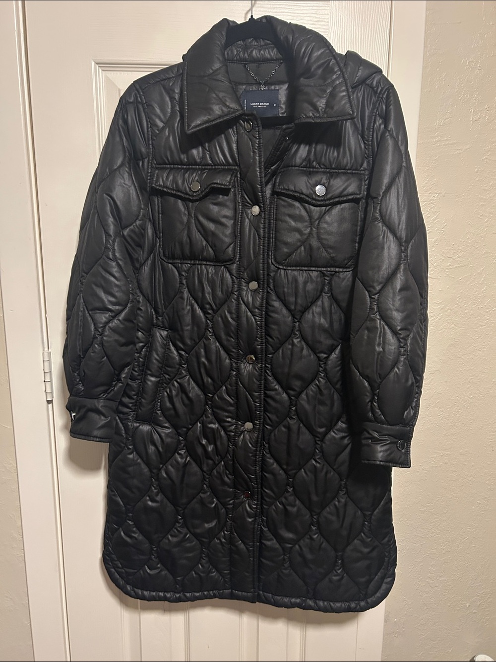 Lucky Brand Quilted Long Puffer Coat - Black